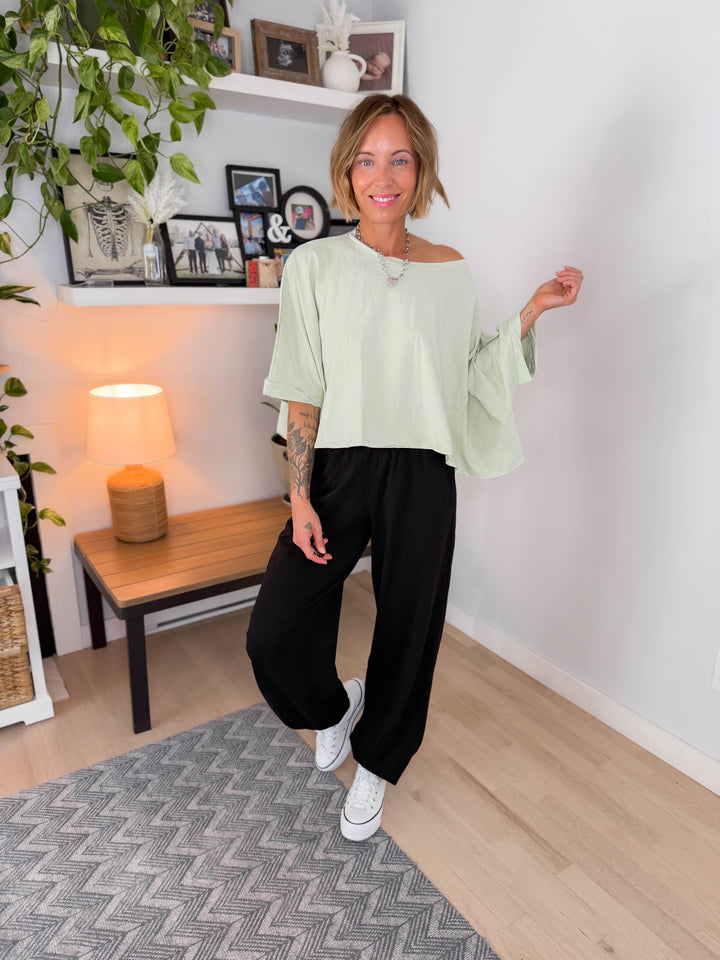 Cape Cod Stretch Cotton Boxy Tee- EUACALYPTUS