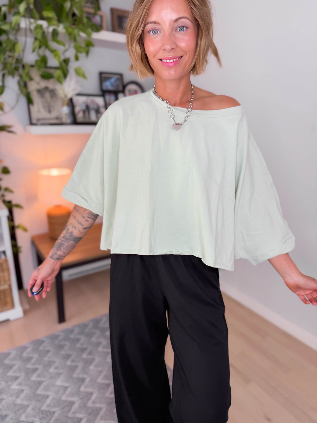 Cape Cod Stretch Cotton Boxy Tee- EUACALYPTUS