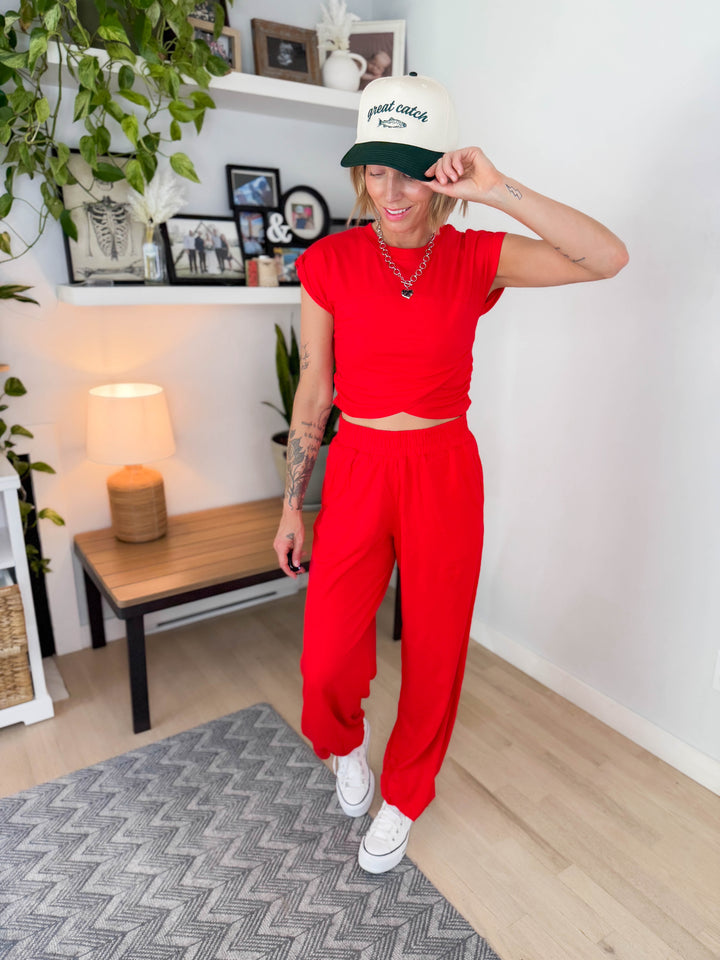 Mari Stretch Cotton Crossover Set- RED