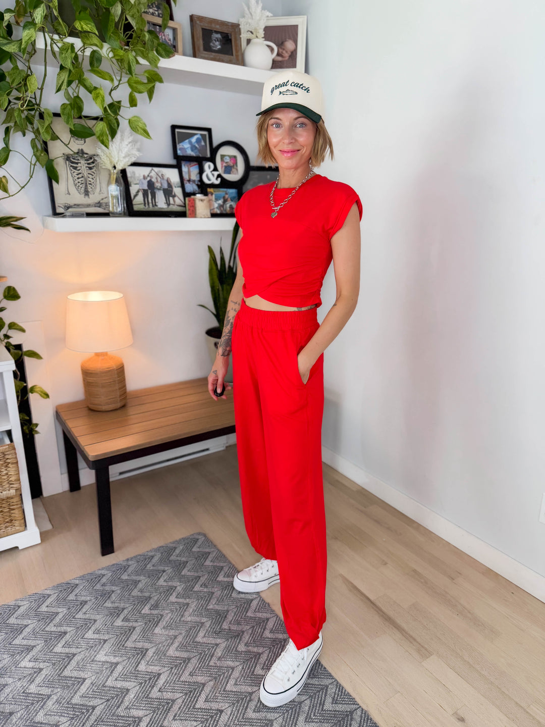 Mari Stretch Cotton Crossover Set- RED