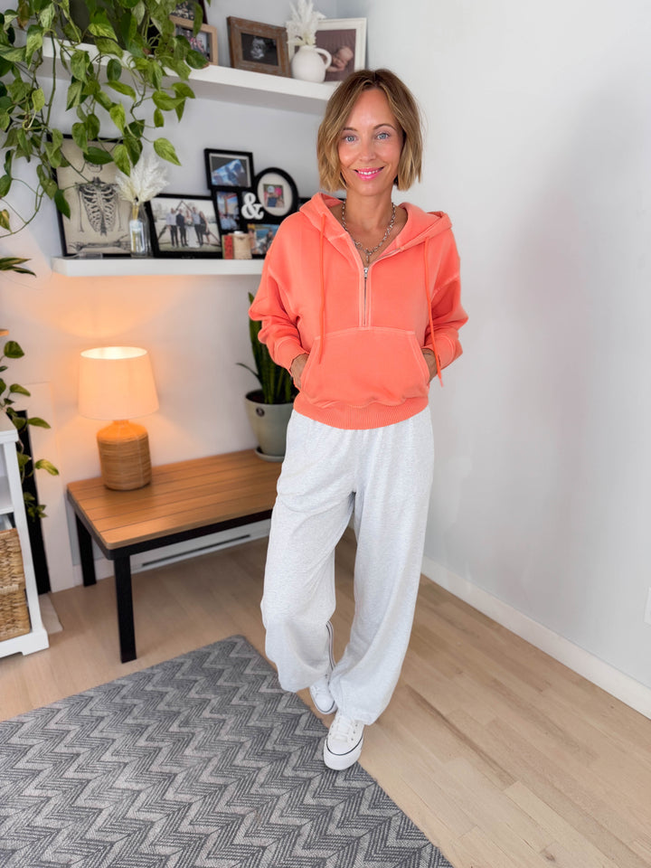 Palena Washed Fleece Hoodie- CORAL