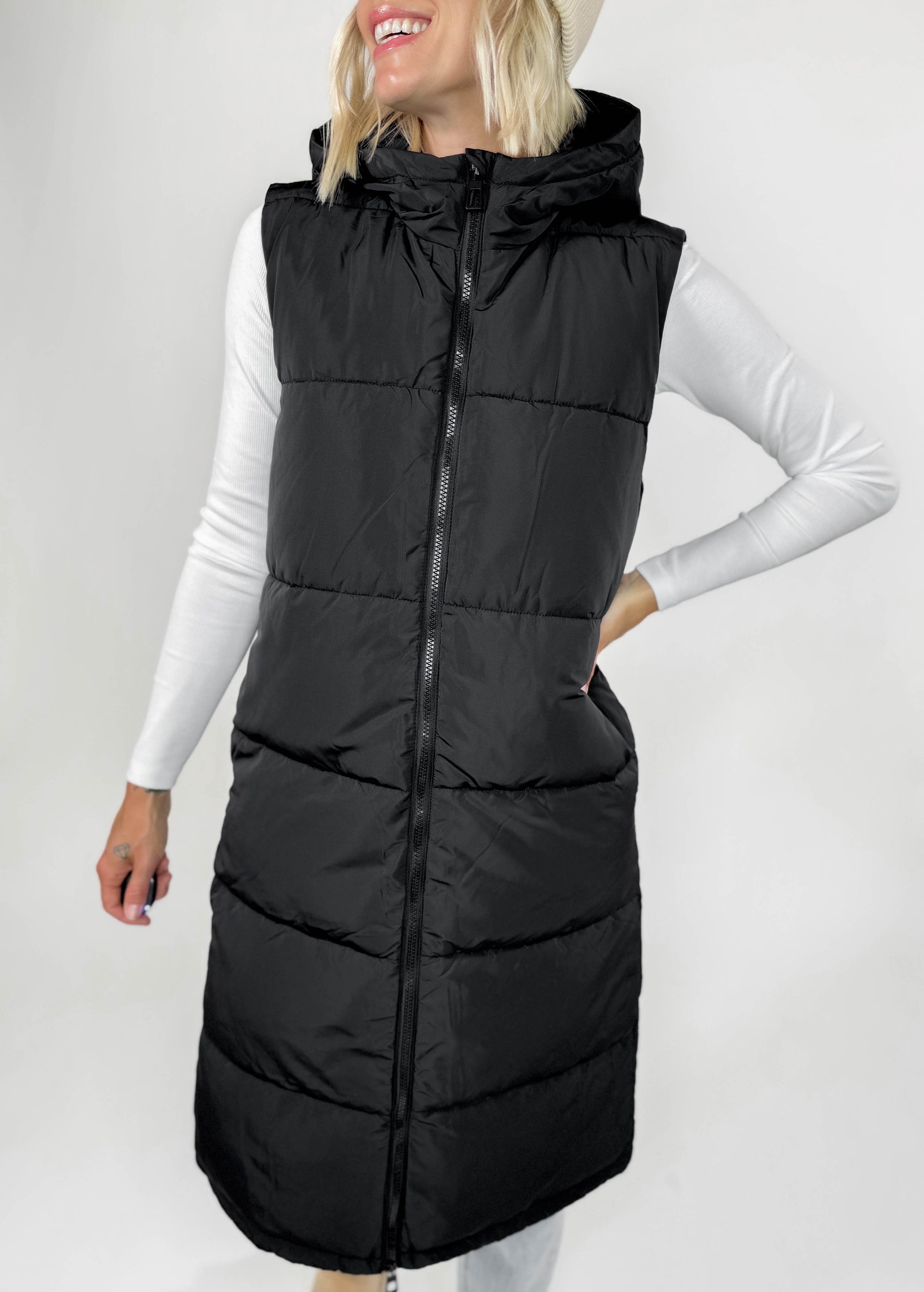 ONLY Jackson Long Puffer Vest BLACK Timber Gray