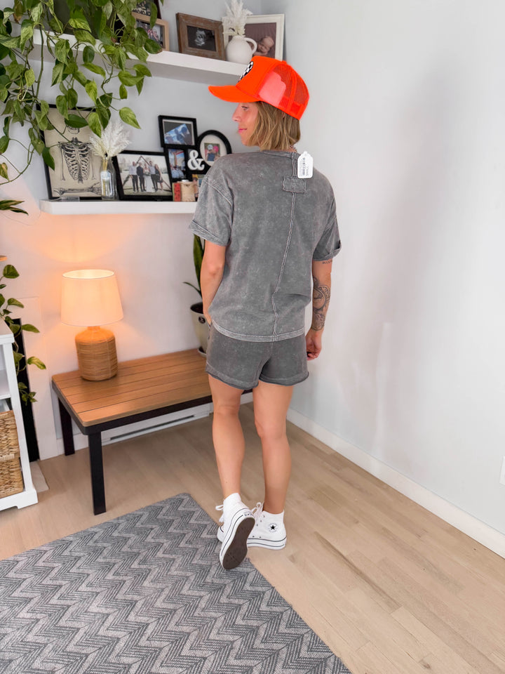 Toro Washed Cotton Shorts Set- ASH BLACK