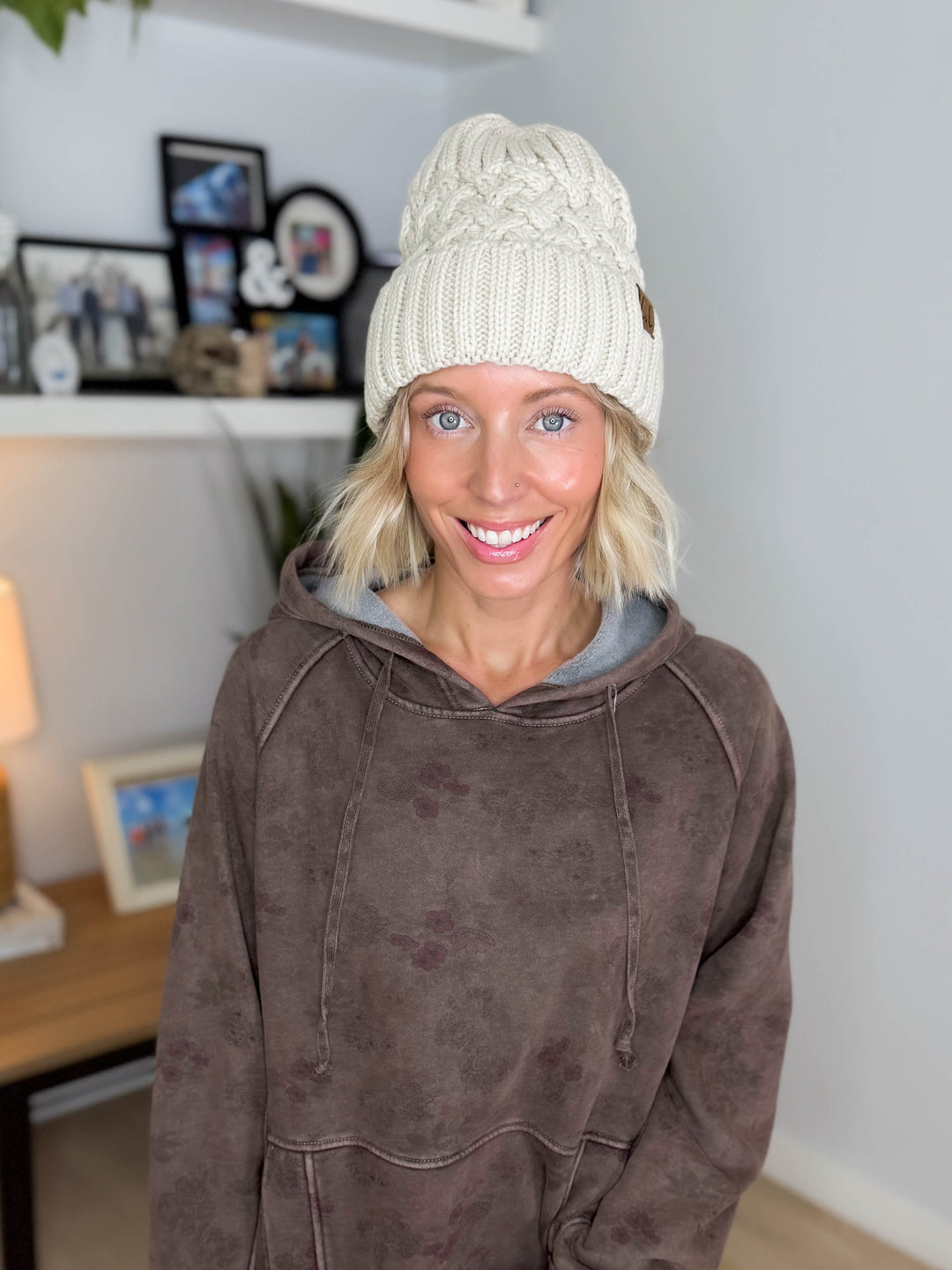 CC Cable Knit Beanie- BEIGE