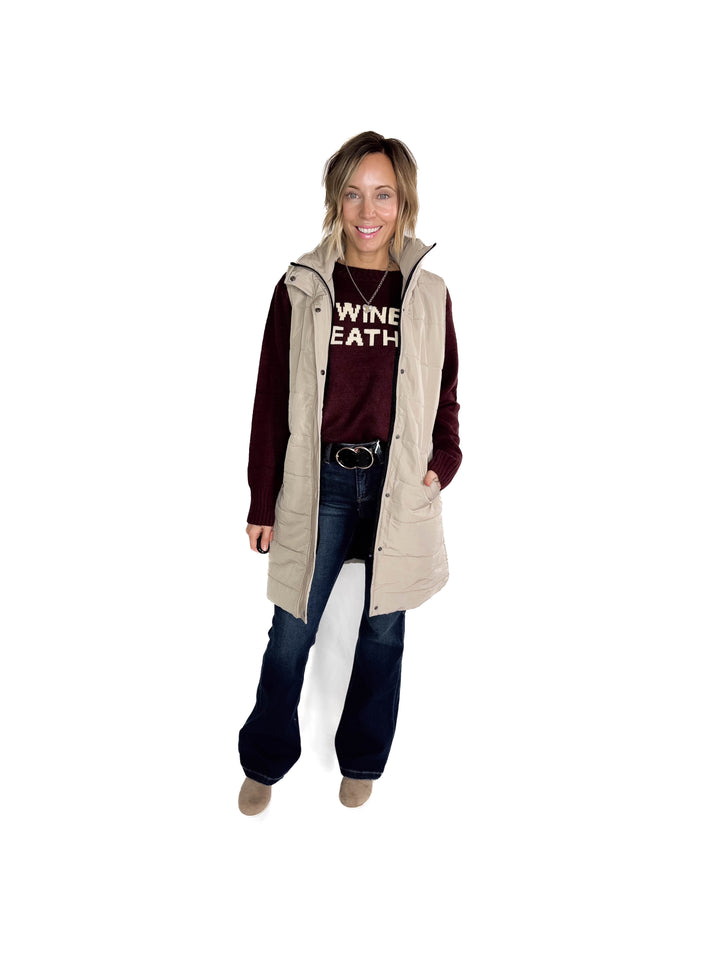 MICHELLE MAE Harlow Cling-Free Longline Vest- LATTE