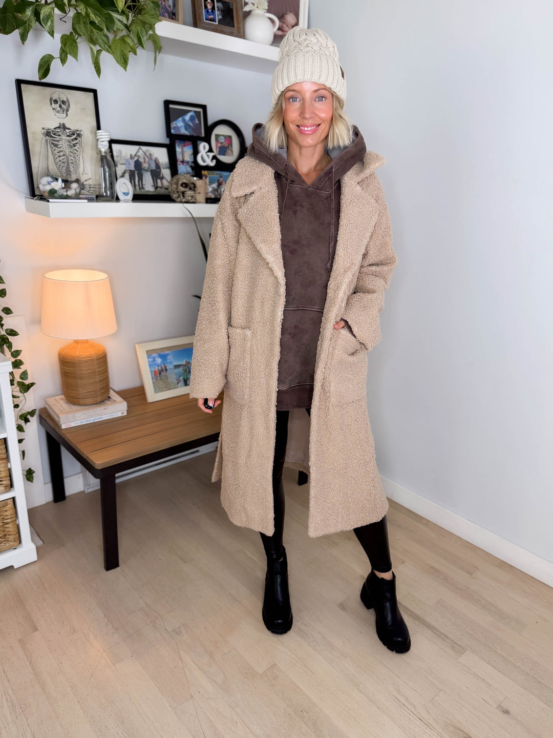 Jenna Overersized Sherpa Long Coat- LATTE