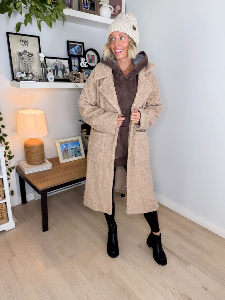 Jenna Overersized Sherpa Long Coat- LATTE