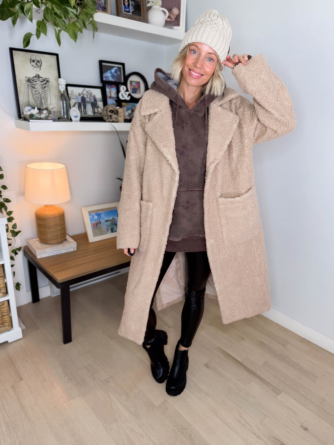 Jenna Overersized Sherpa Long Coat- LATTE
