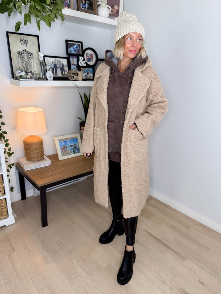 Jenna Overersized Sherpa Long Coat- LATTE
