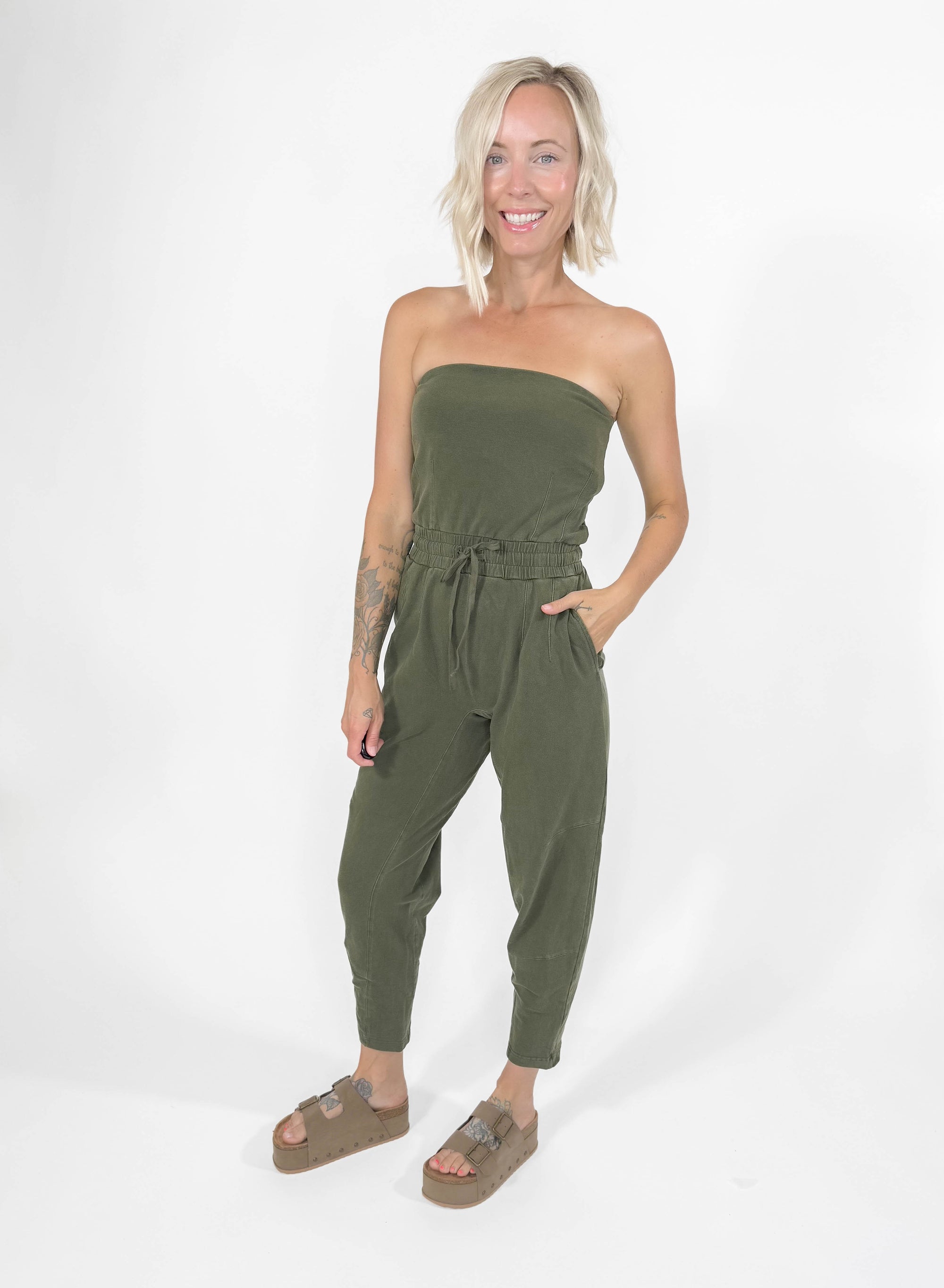 MONO B Colorado Cotton Jumpsuit- OLIVE