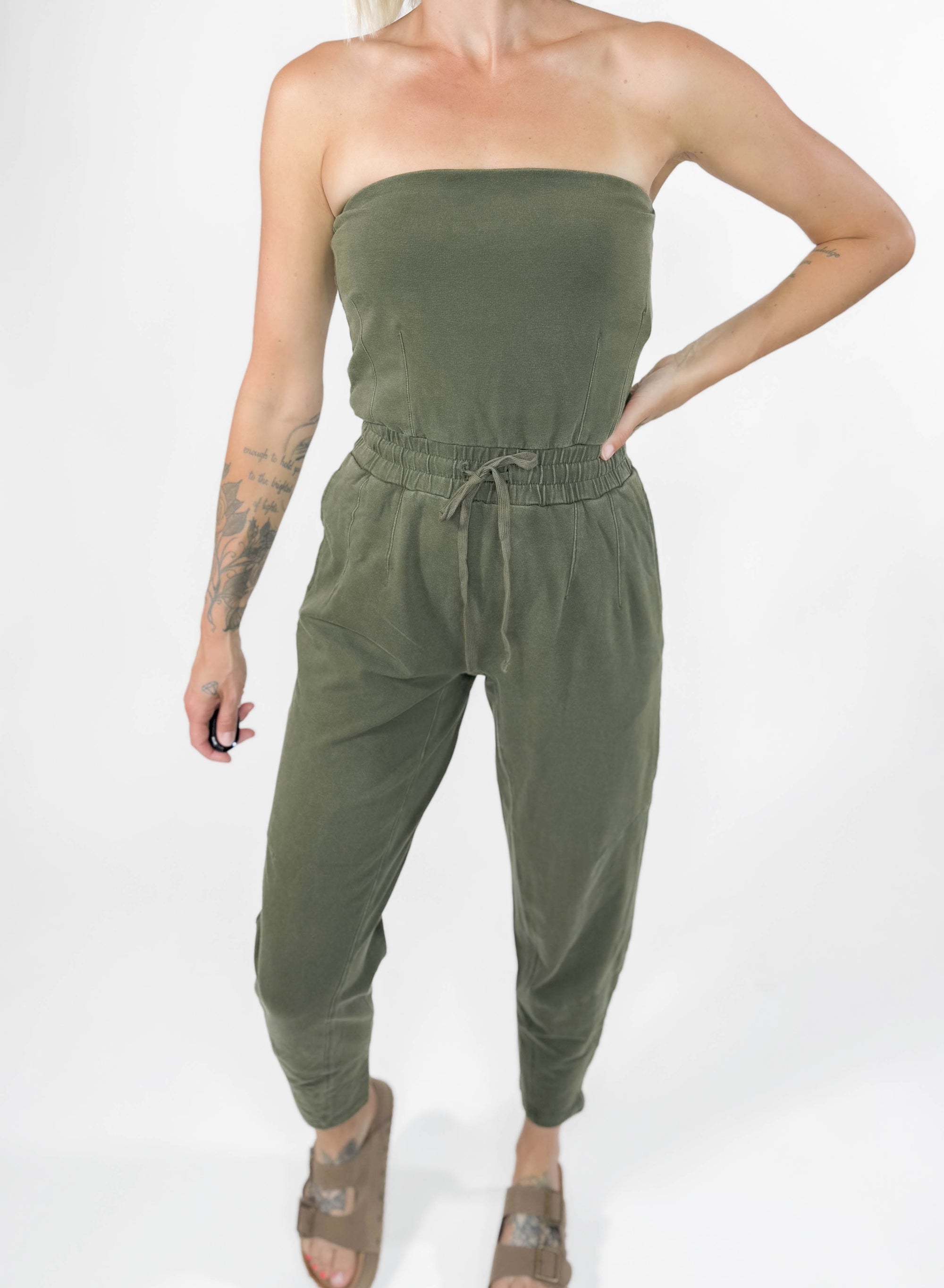 MONO B Colorado Cotton Jumpsuit- OLIVE