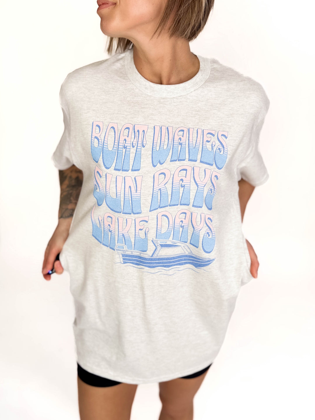 Boat Waves + Lake Days Graphic Tee- ASH