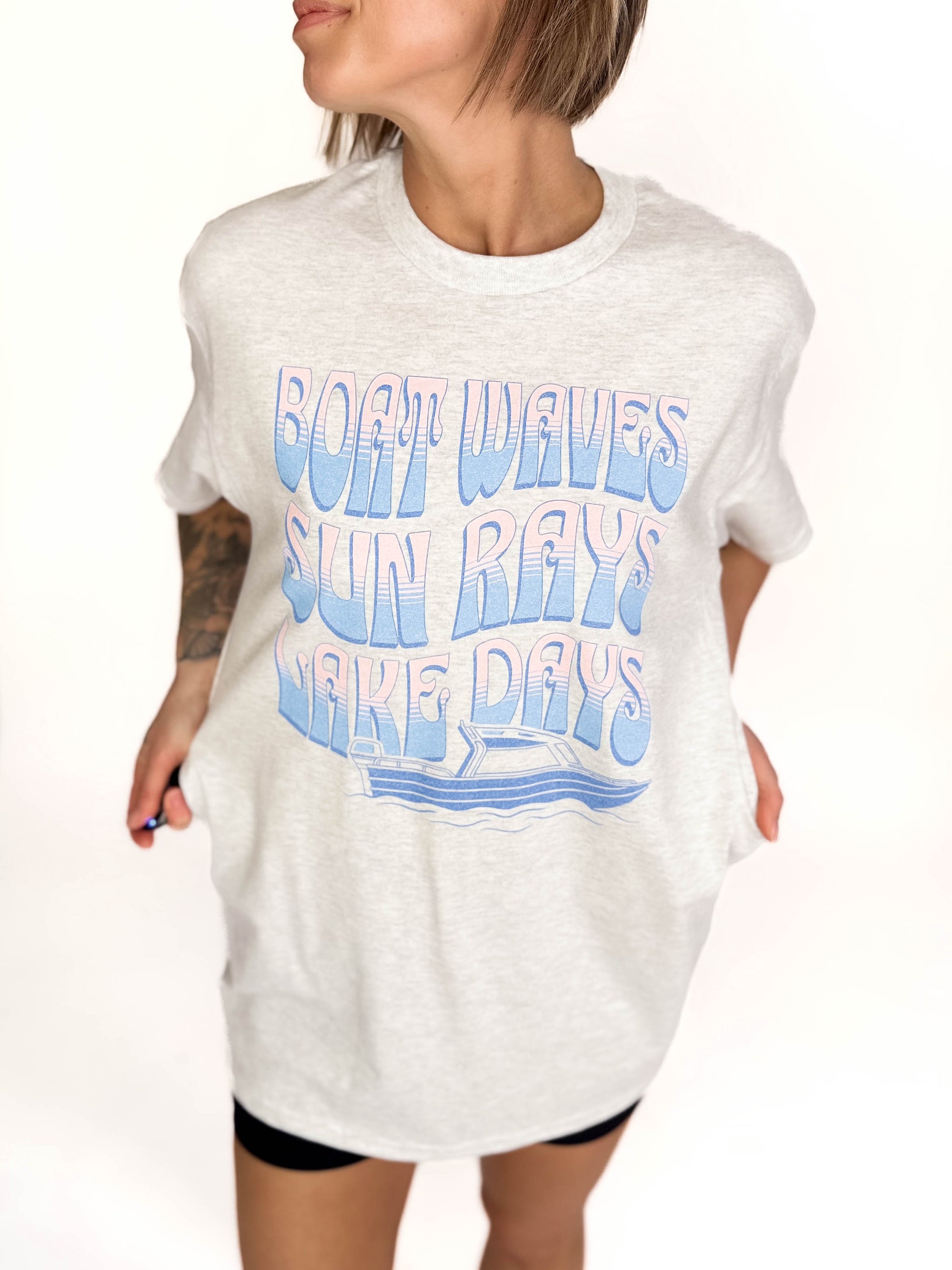 Boat Waves + Lake Days Graphic Tee- ASH