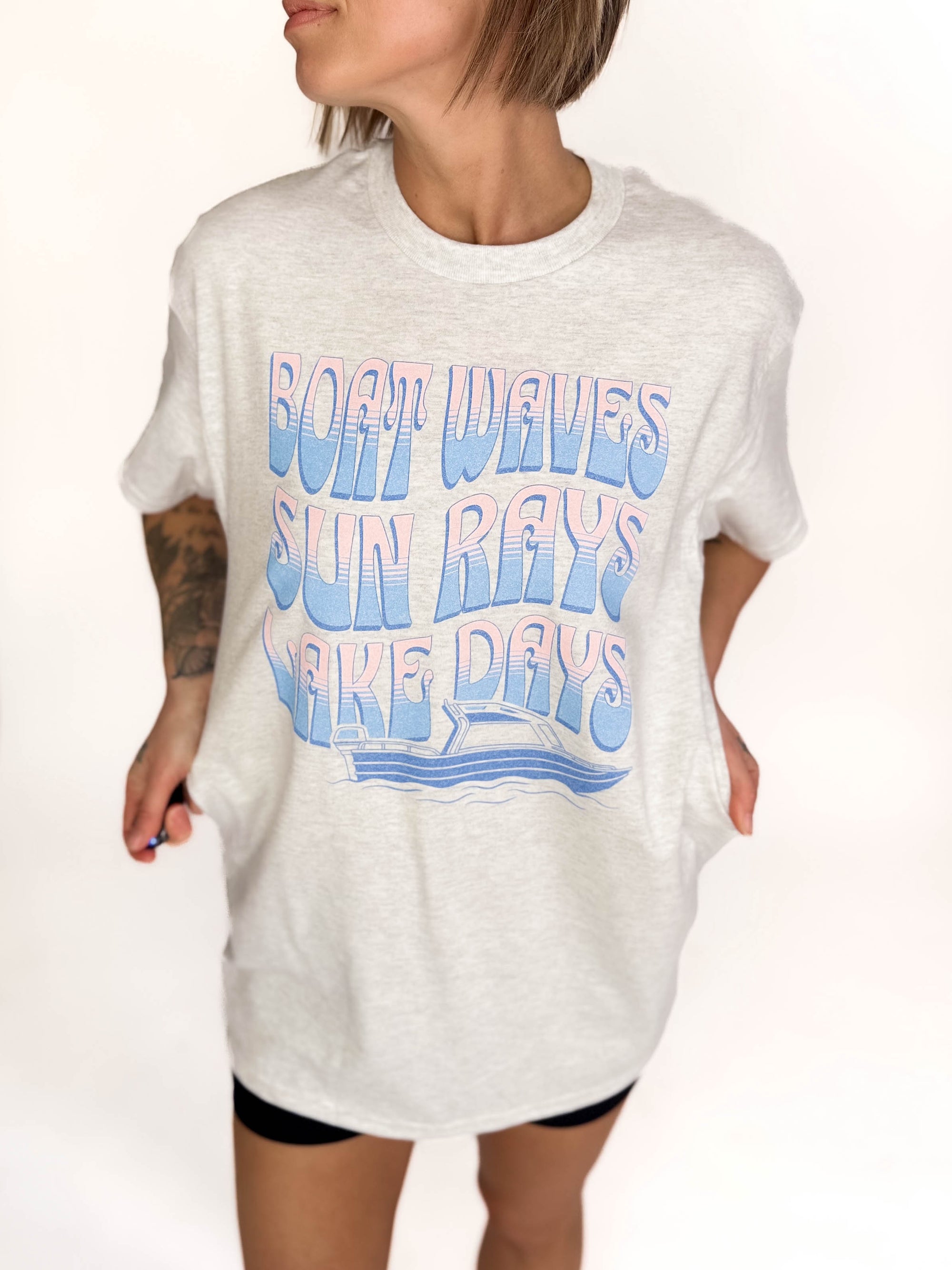 Boat Waves + Lake Days Graphic Tee- ASH