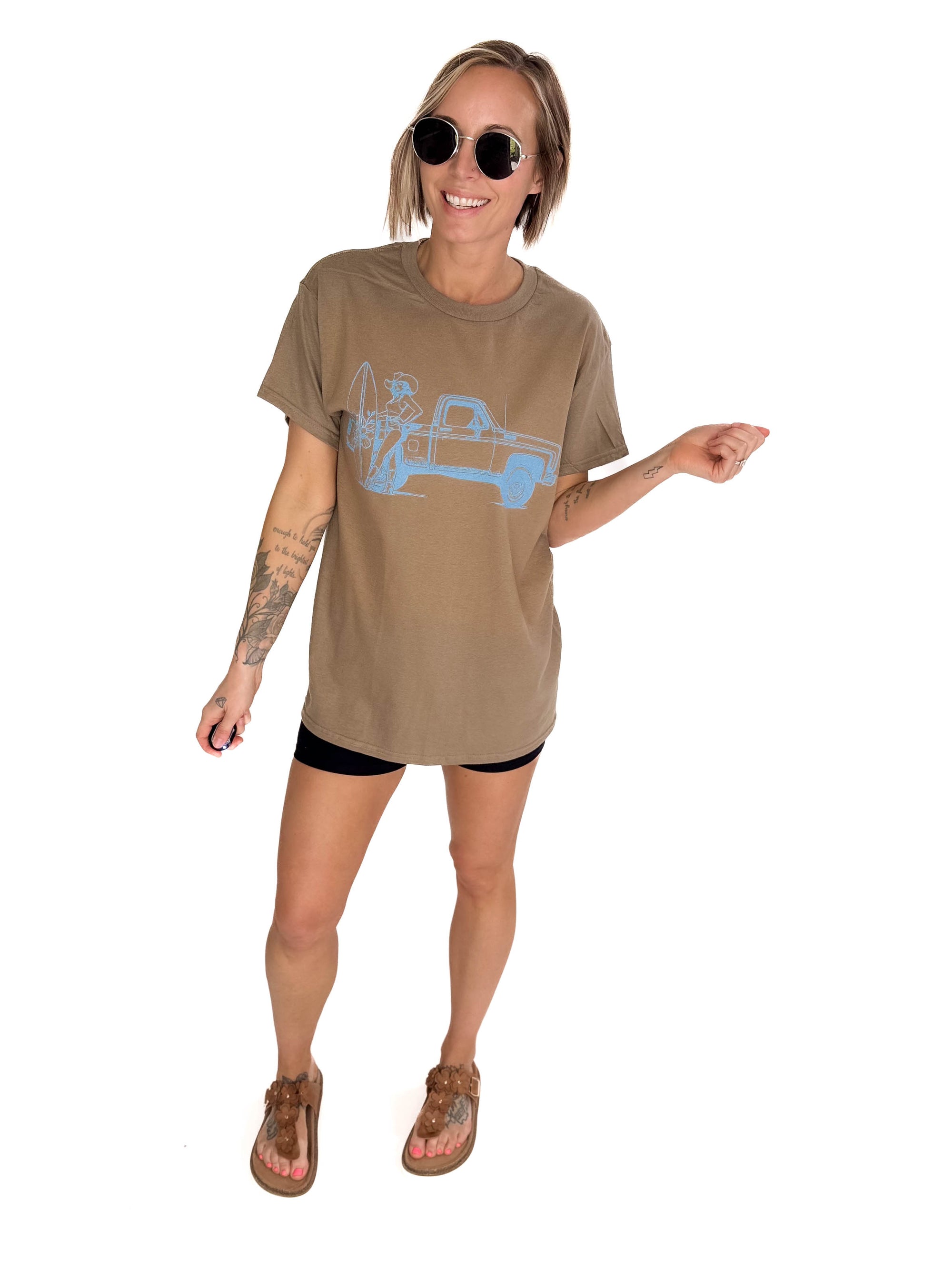 Cowgirl Surfer Vintage Graphic Tee- COCOA
