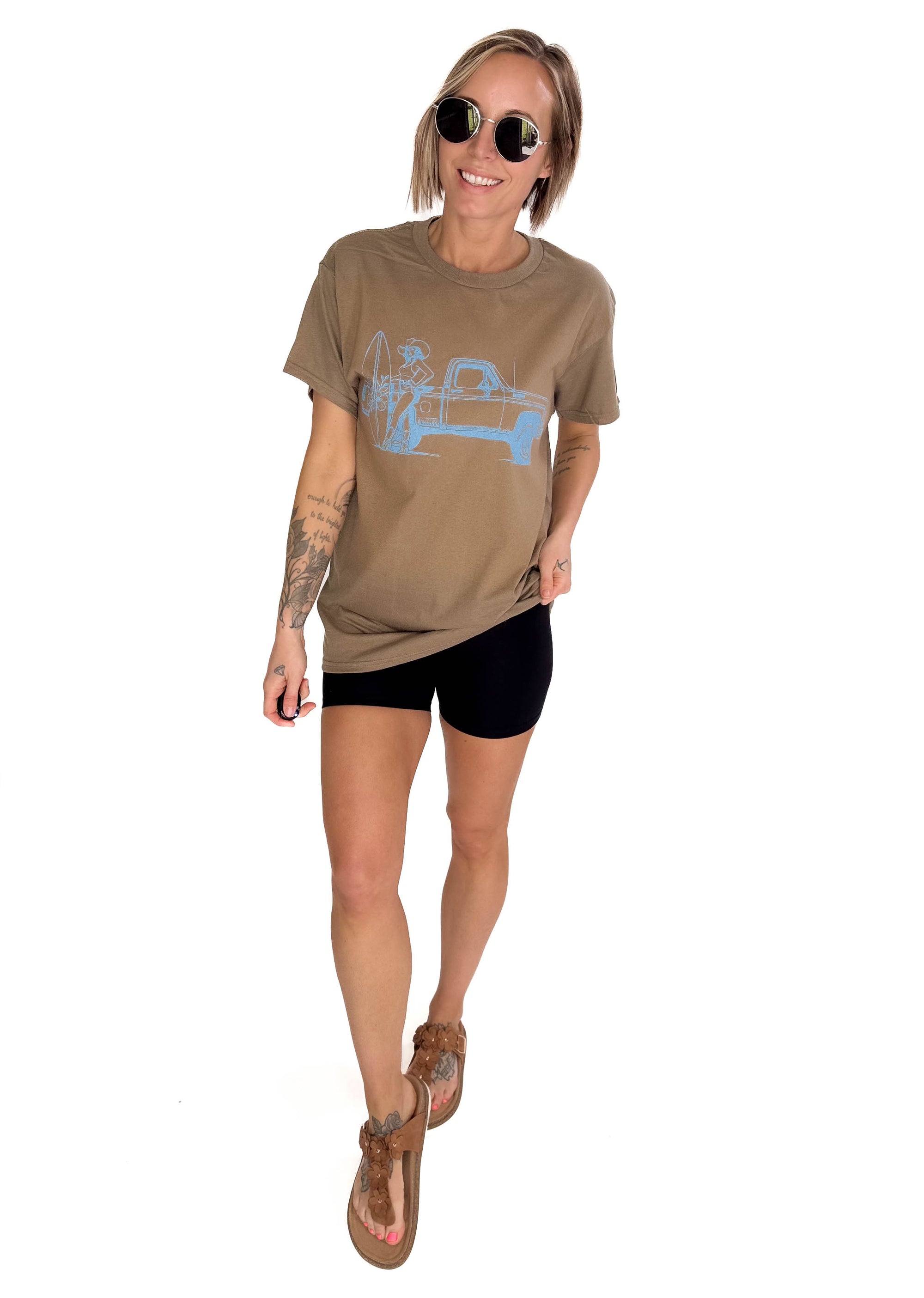 Cowgirl Surfer Vintage Graphic Tee- COCOA