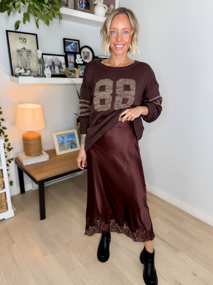 Shanty Lace Trim Skirt- CHOCOLATE