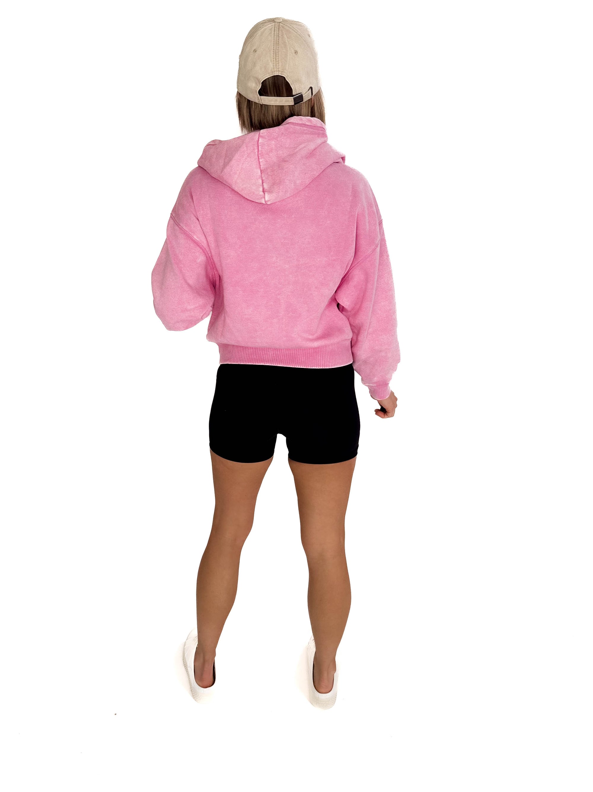 Zaylie Washed Waist Length Full Zip- CANDY PINK