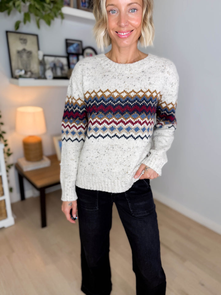 Della Chunky Knit Fairisle Sweater- DENIM MIX