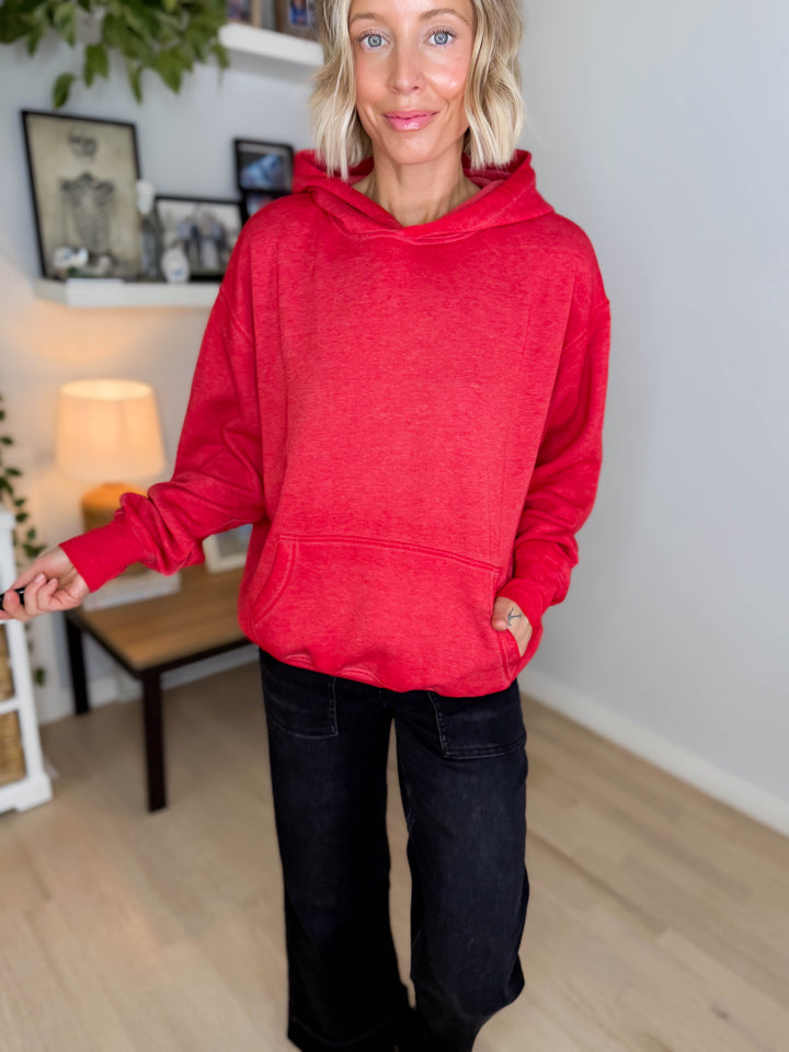 Mono B Burnout Bliss Fleece Hoodie- HEATHER SMITTEN CHERRY
