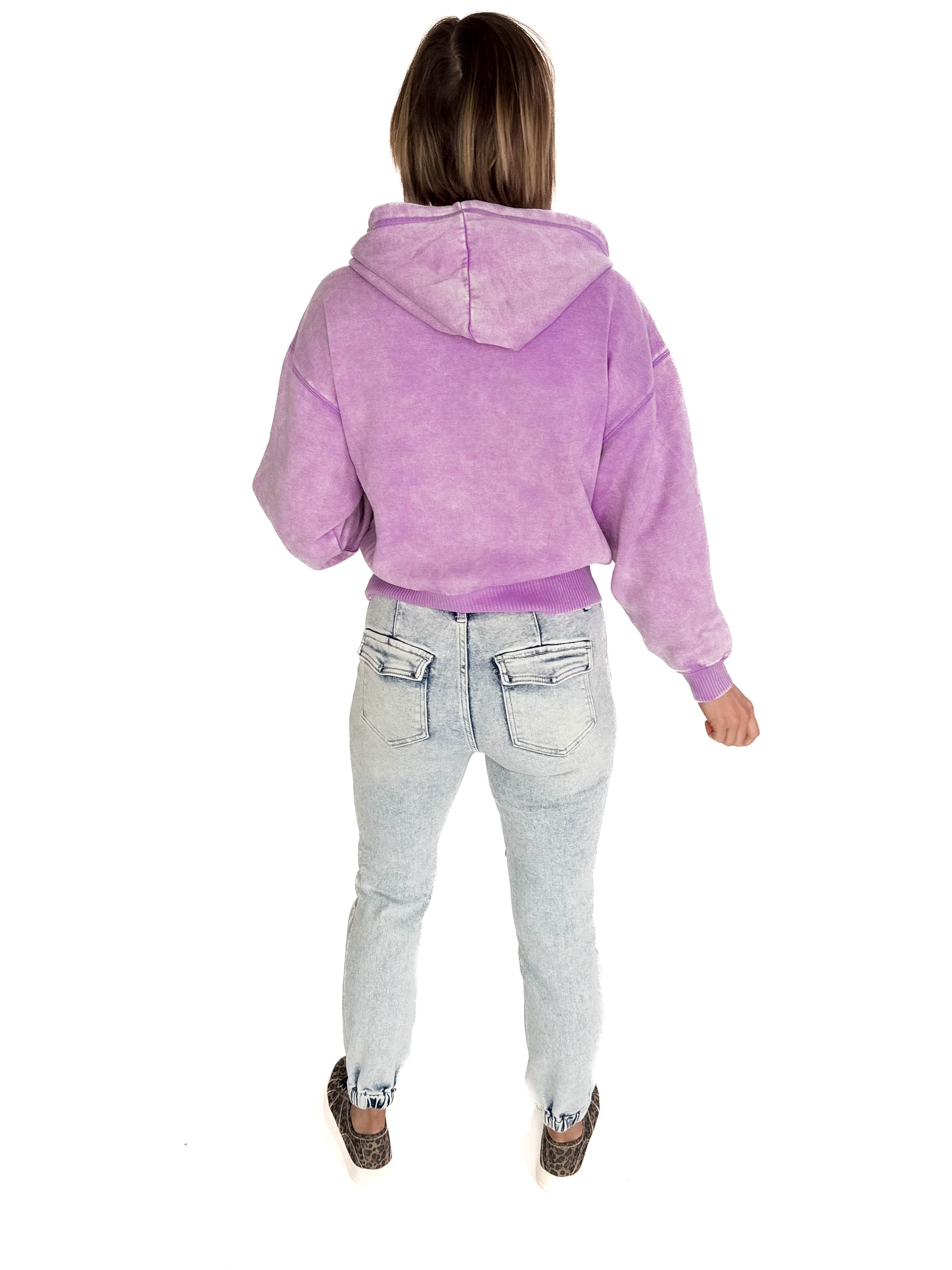 Zaylie Washed Waist Length Full Zip- LAVENDER
