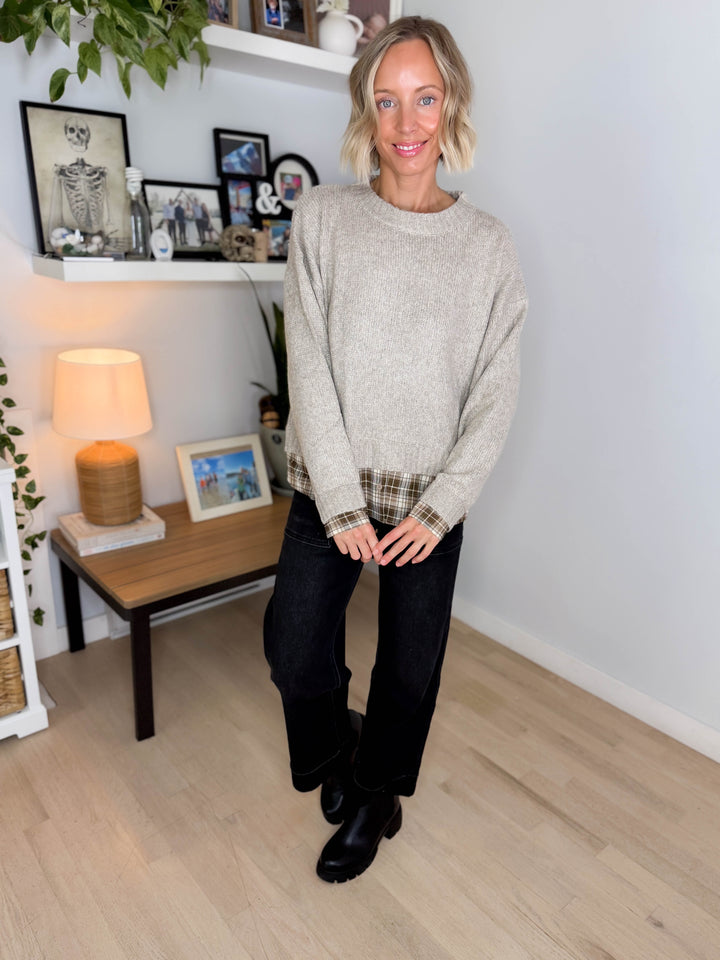Easton Faux Layered Look Sweater- TAUPE