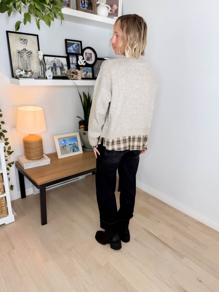 Easton Faux Layered Look Sweater- TAUPE