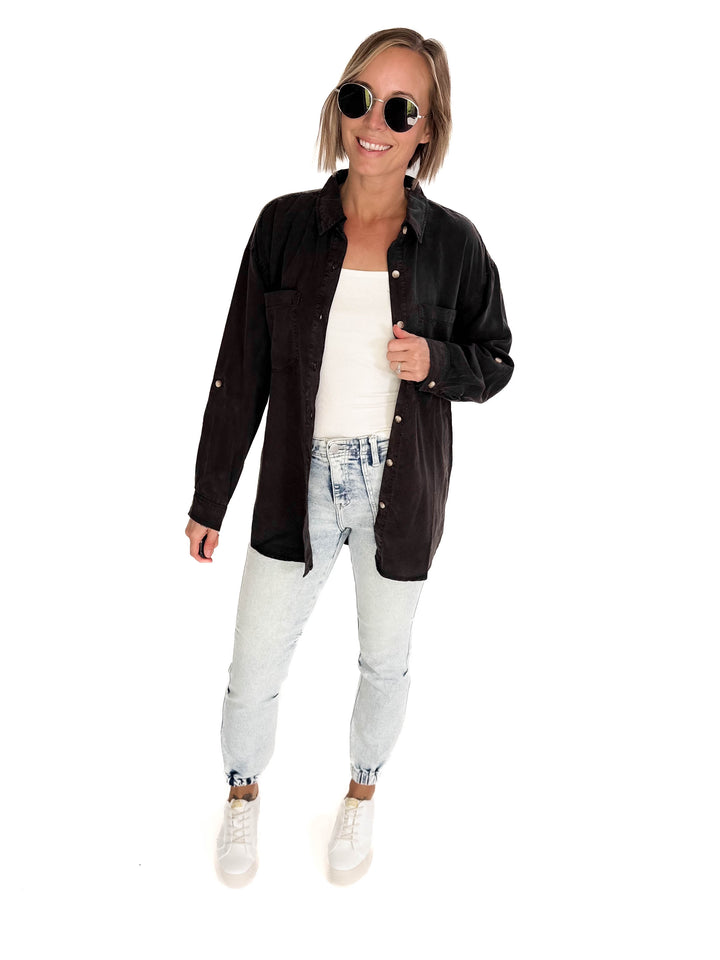 Astrid Soft Washed Tencel Button Shirt- CHARCOAL-FINAL SALE