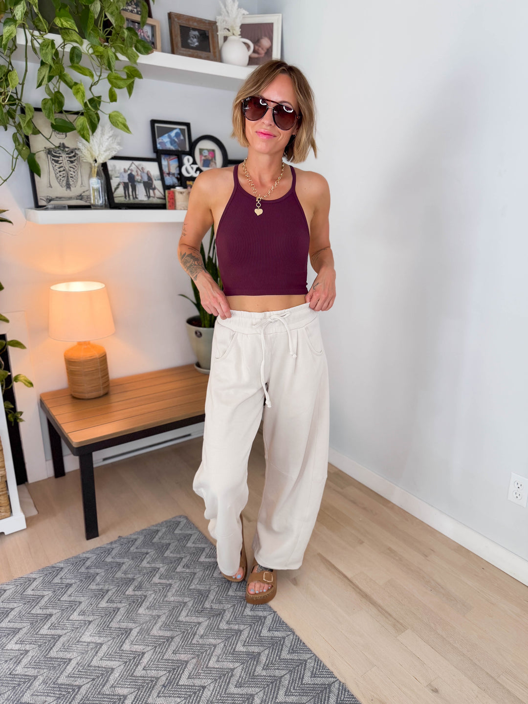 Huxlee Cotton Blend Barrel Jogger- BEIGE