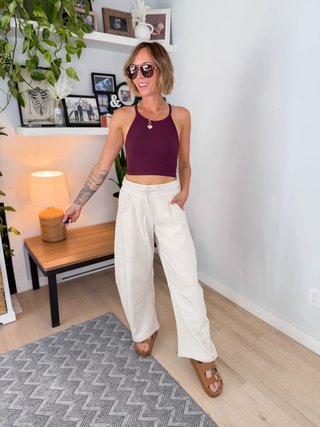 Knock Out Halter Seamless Top- WINE