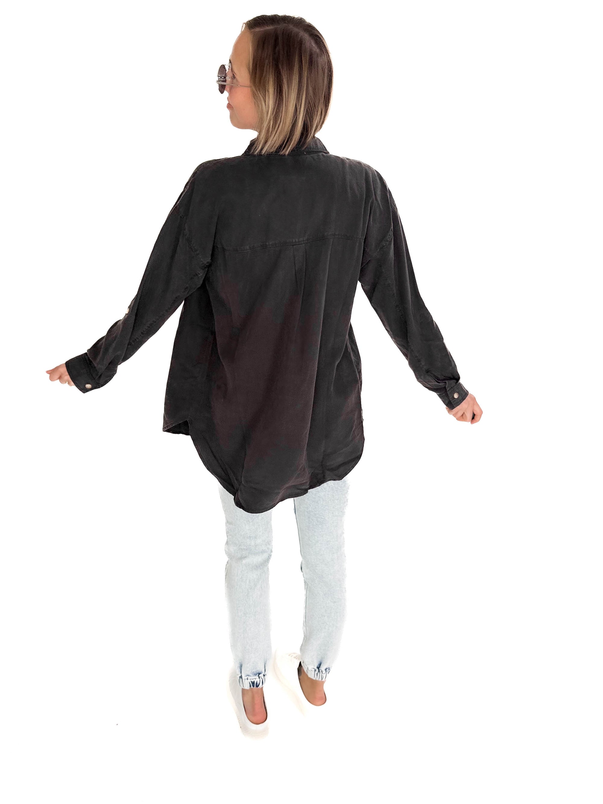 Astrid Soft Washed Tencel Button Shirt- CHARCOAL