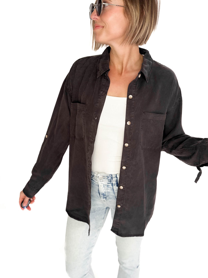 Astrid Soft Washed Tencel Button Shirt- CHARCOAL-FINAL SALE