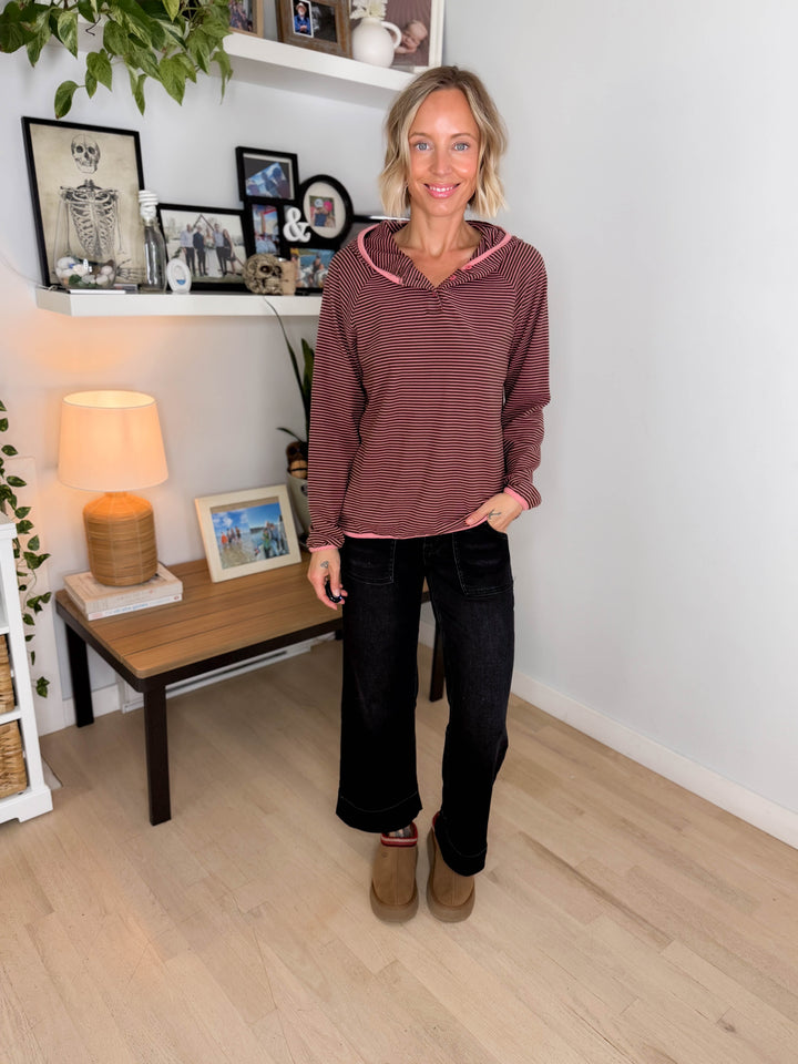 Aster Microfleece Hooded Henley Pullover- PINK BLUSH
