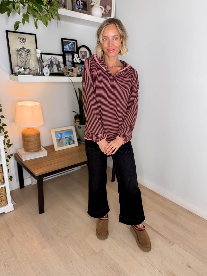 Aster Microfleece Hooded Henley Pullover- PINK BLUSH