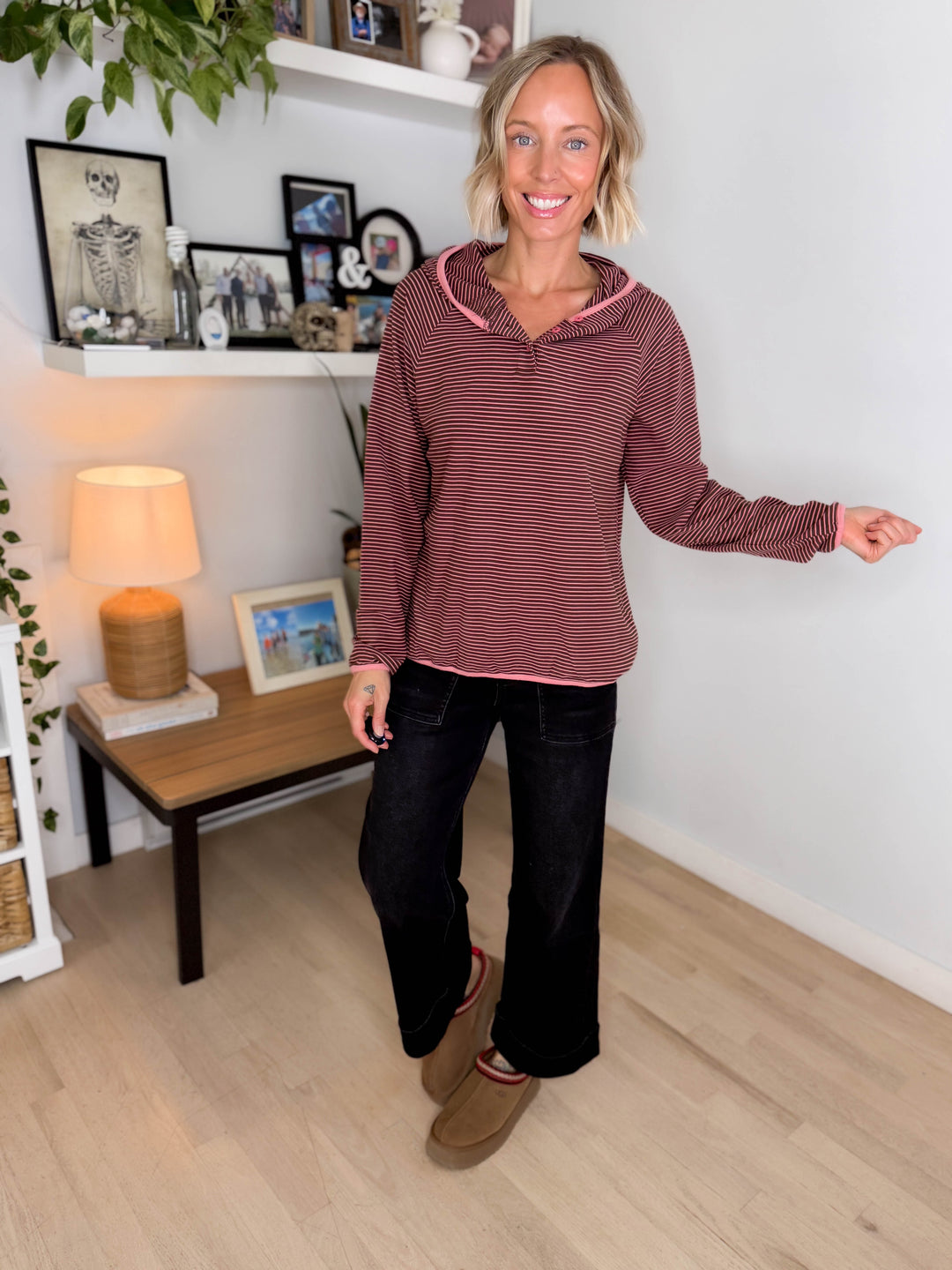 Aster Microfleece Hooded Henley Pullover- PINK BLUSH