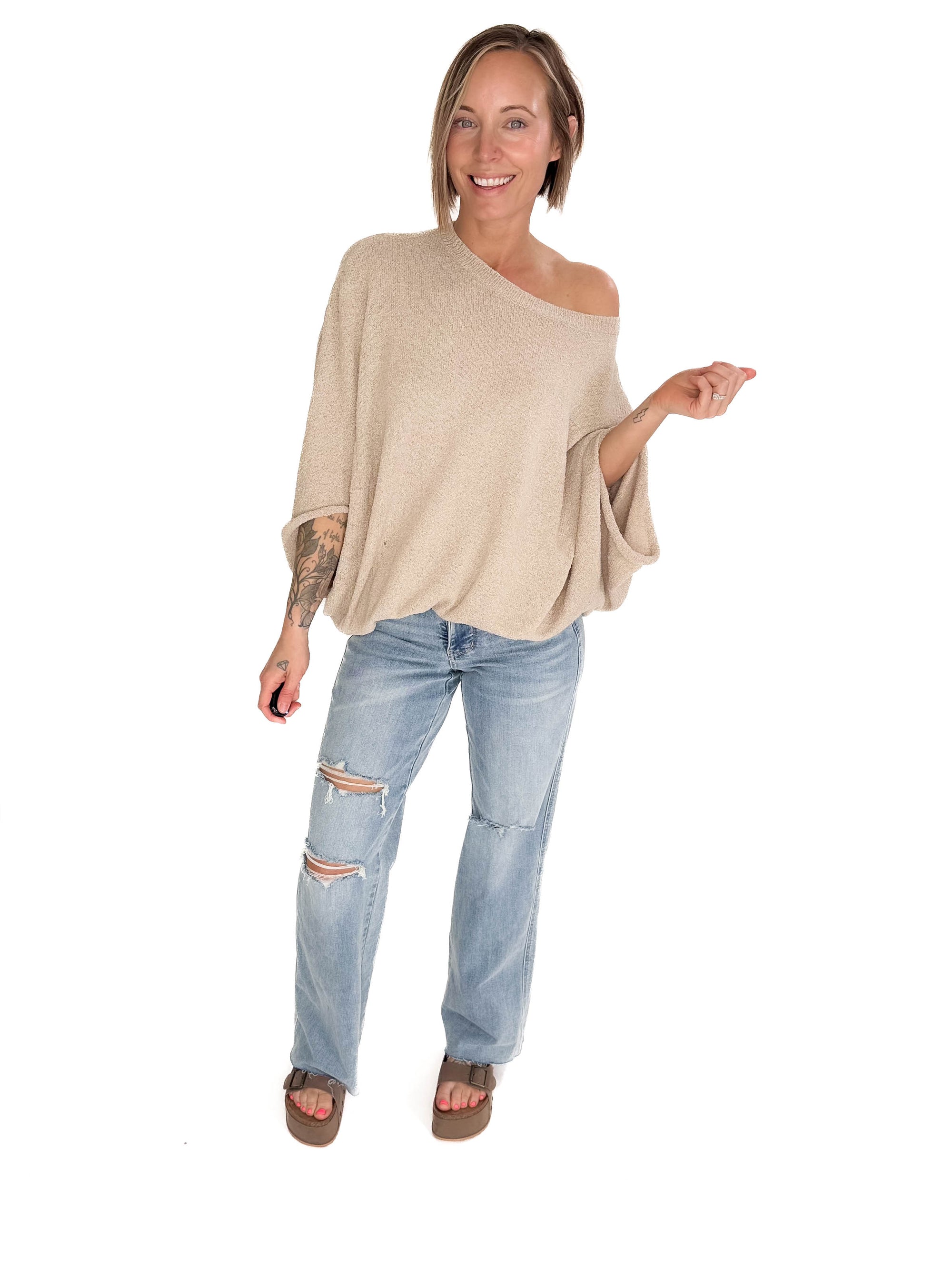 Sandreen Dolman Oversized Sweater- MUSHROOM