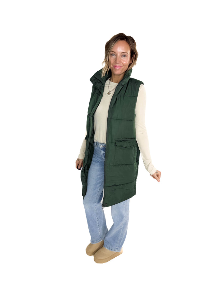 Remington Longline Puffer Vest- GREEN