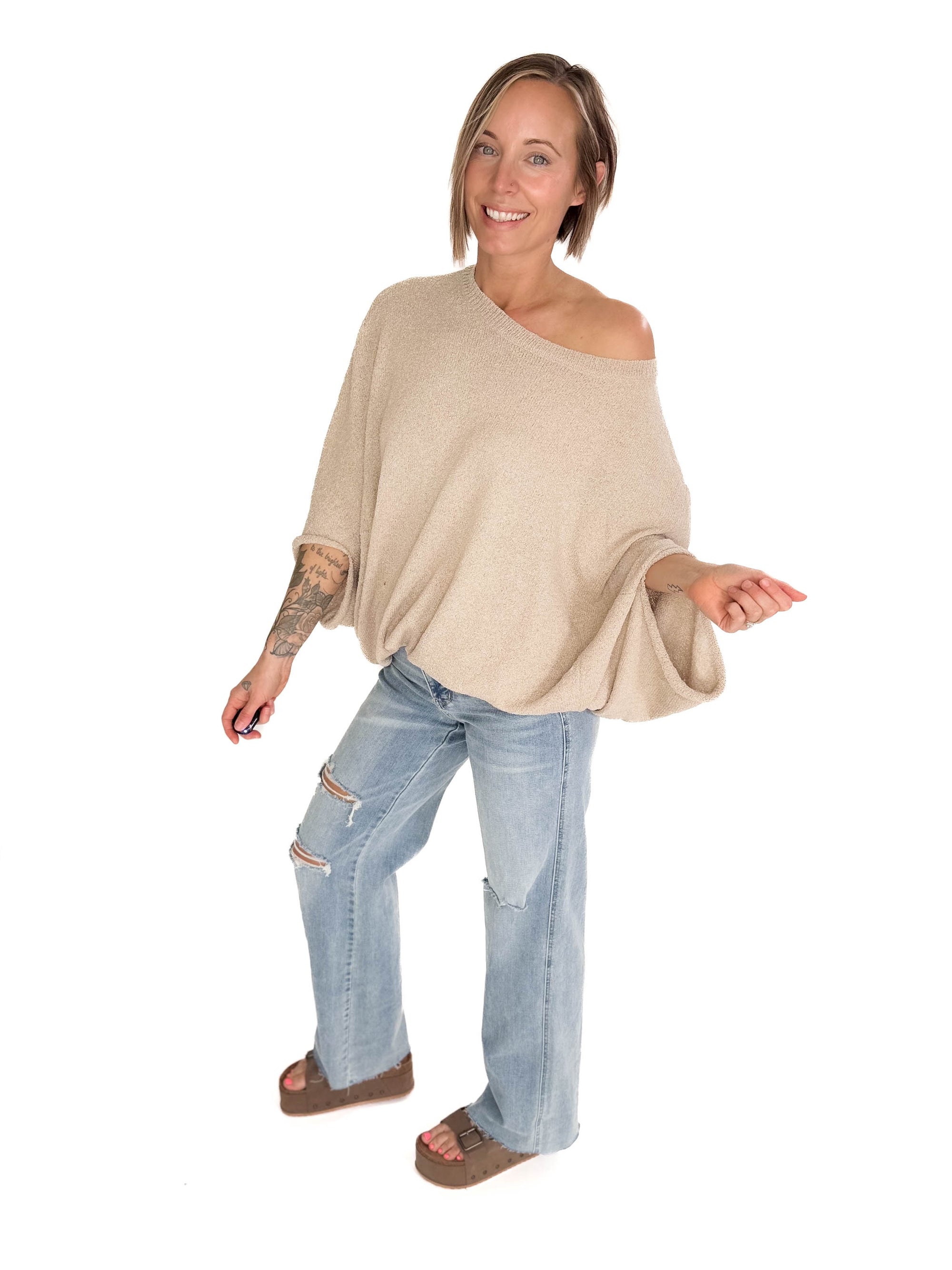 Sandreen Dolman Oversized Sweater- MUSHROOM