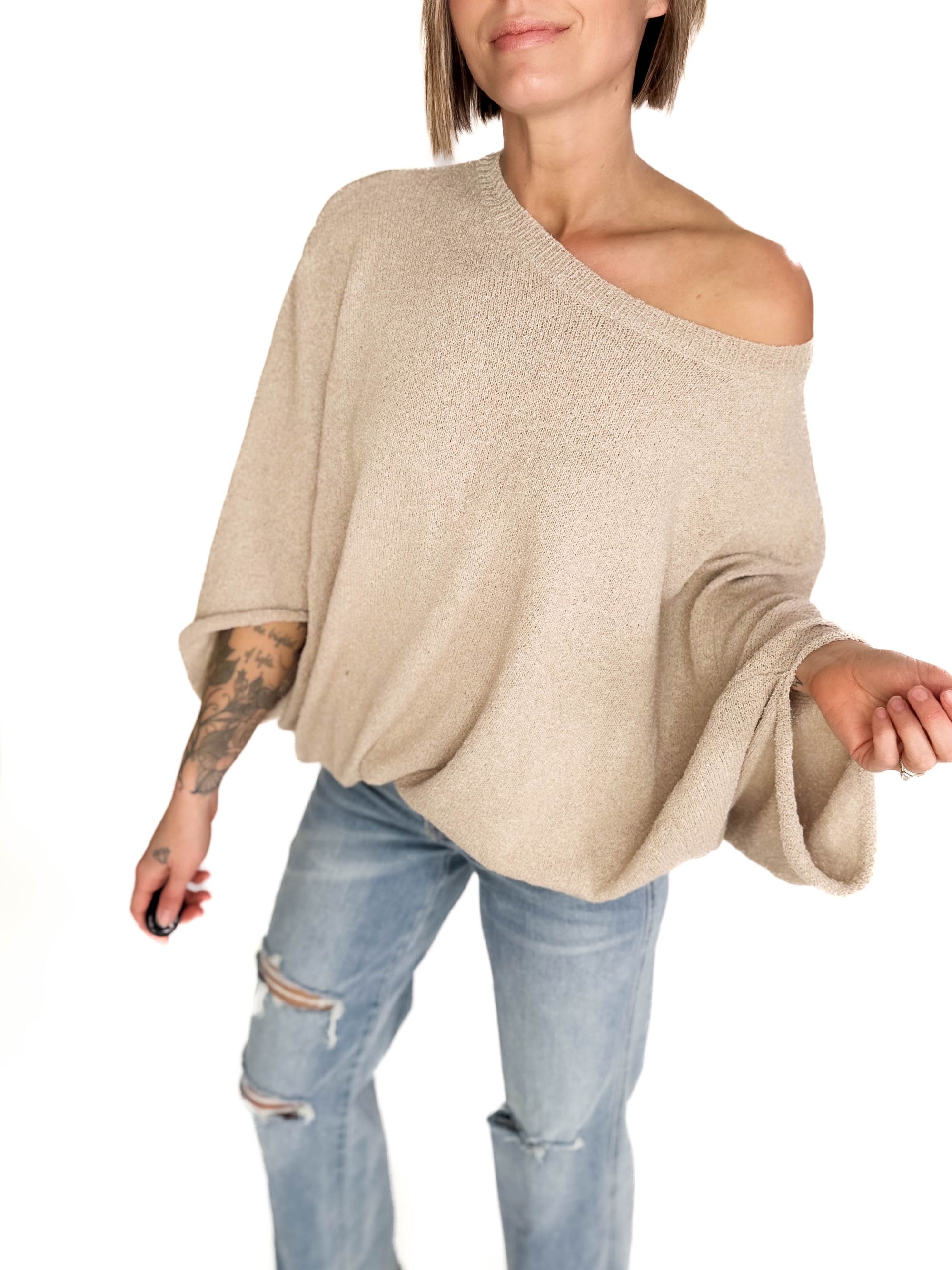 Sandreen Dolman Oversized Sweater- MUSHROOM