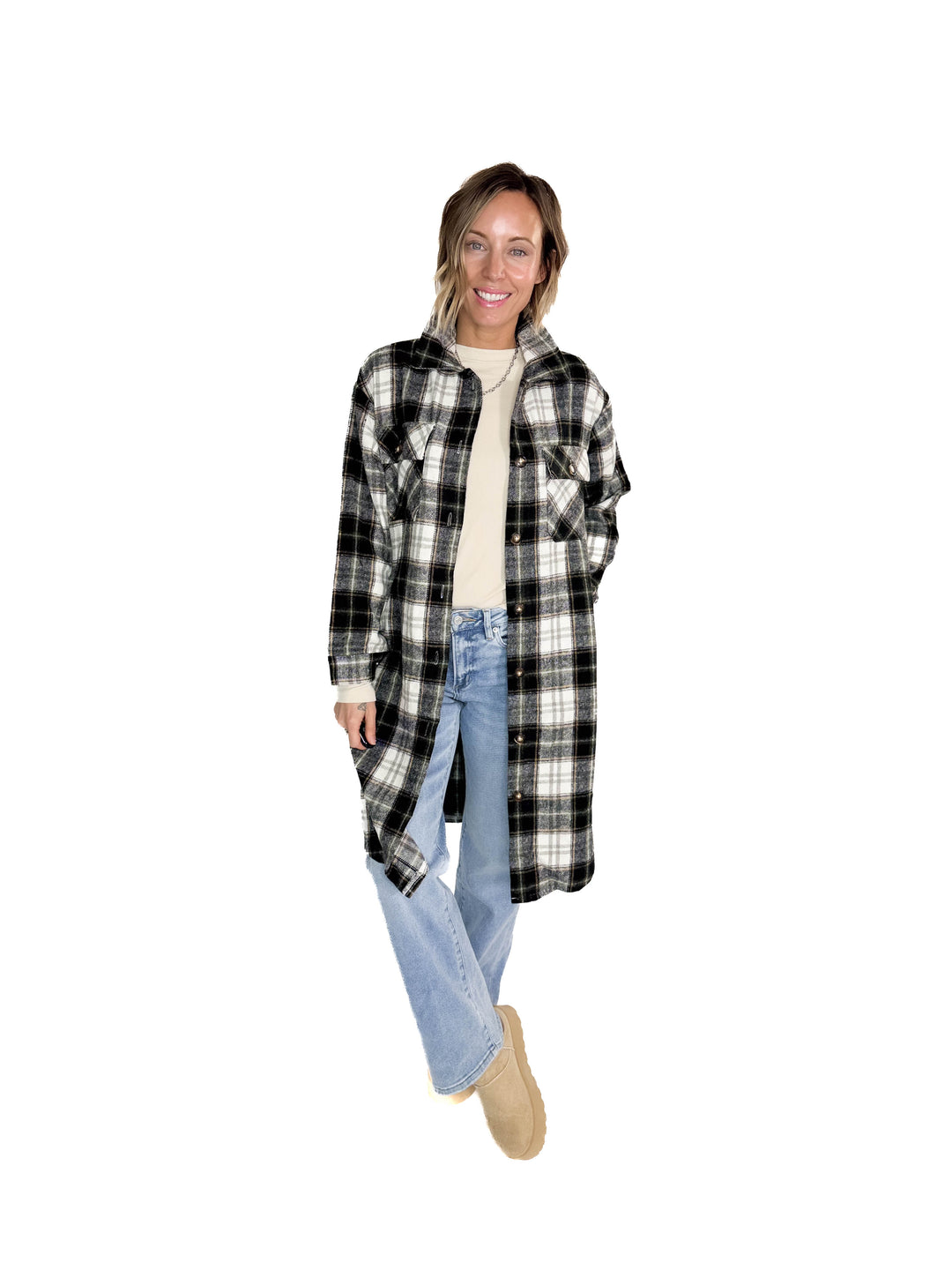 Out West Plaid Flannel Shacket- BLACK MUTLI