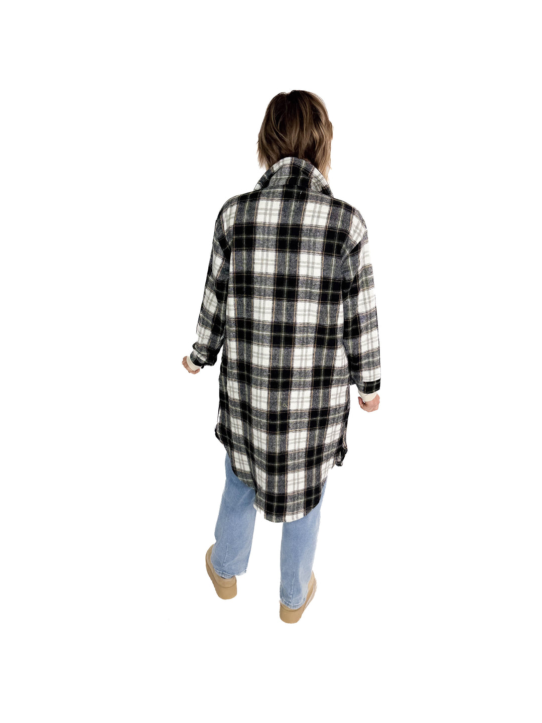 Out West Plaid Flannel Shacket- BLACK MUTLI