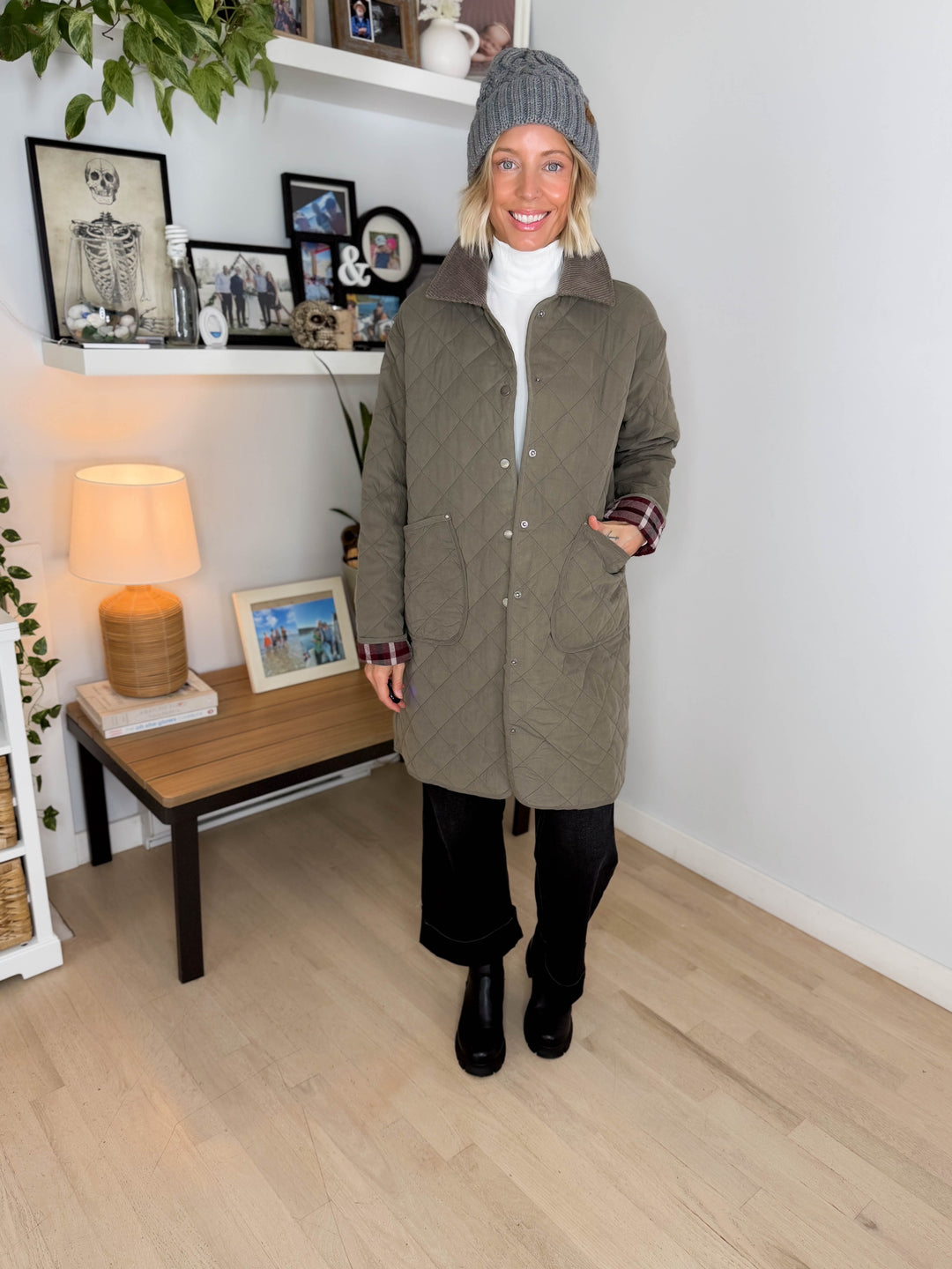 Hadley Quilted Long Jacket- OLIVE