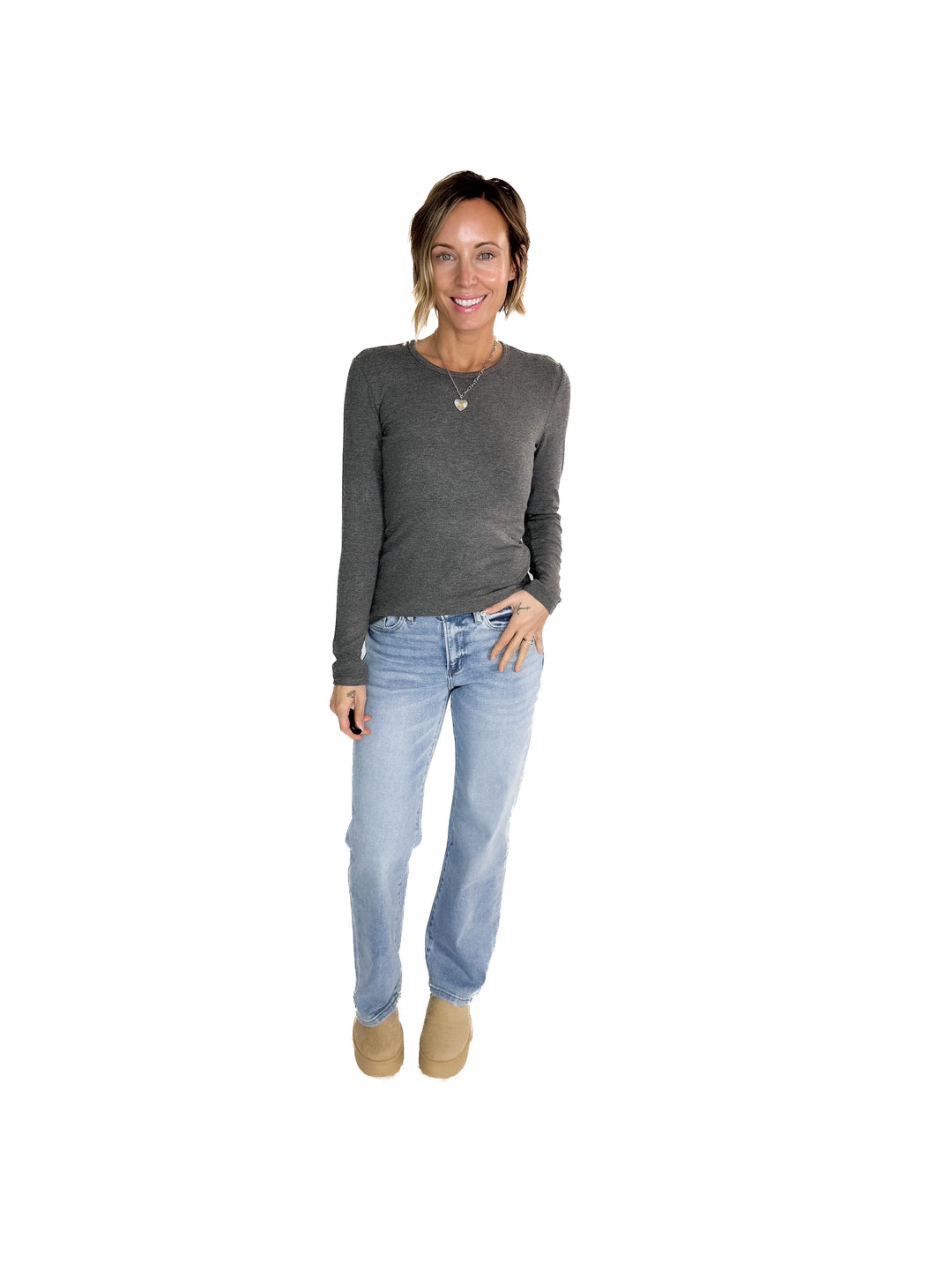 Indie Ribbed Long Sleeve- HEATHER CHARCOAL