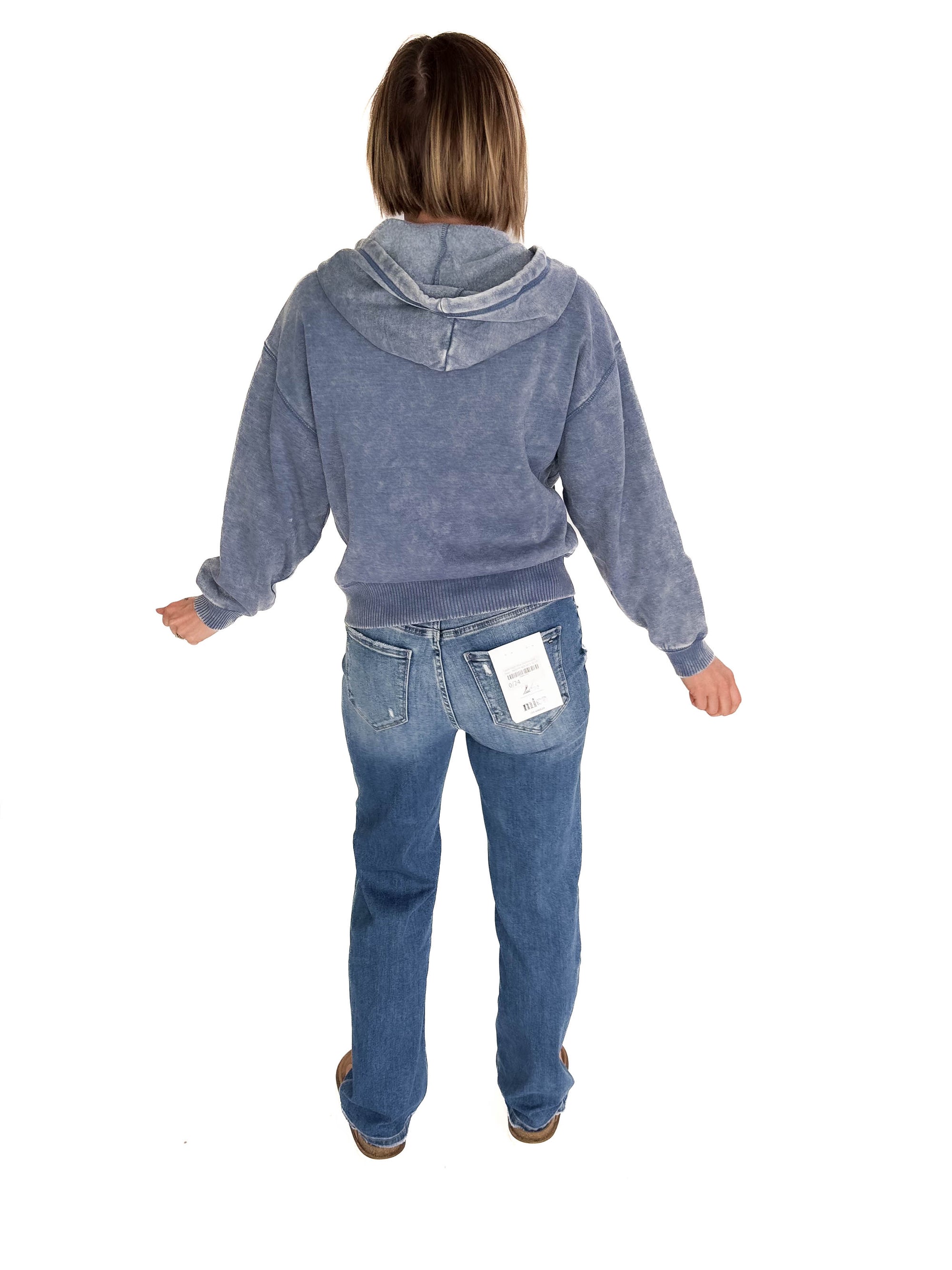 Zaylie Washed Waist Length Full Zip- DUSTY BLUE