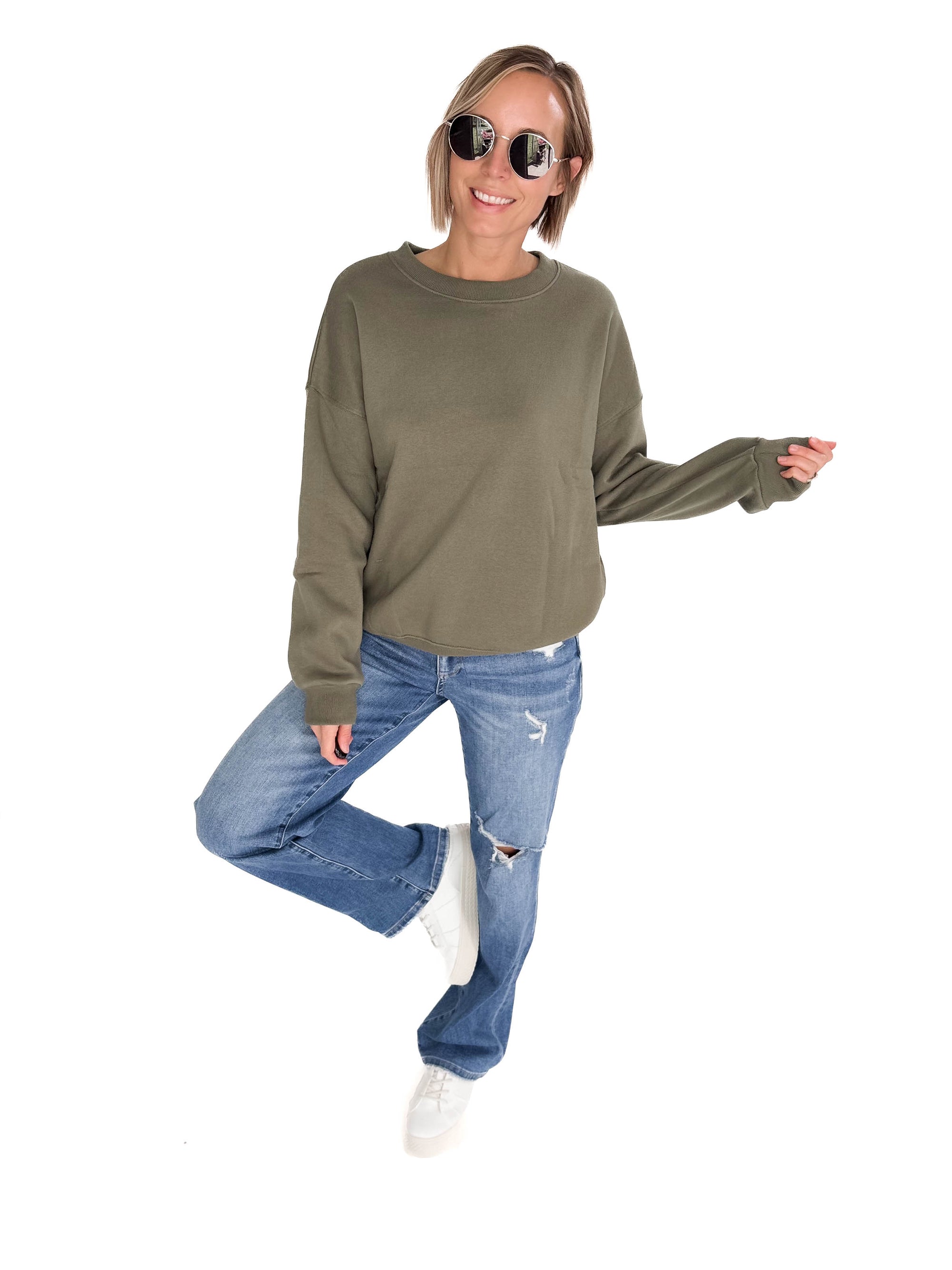 T+G Essential Fleece Sweatshirt- LIGHT OLIVE