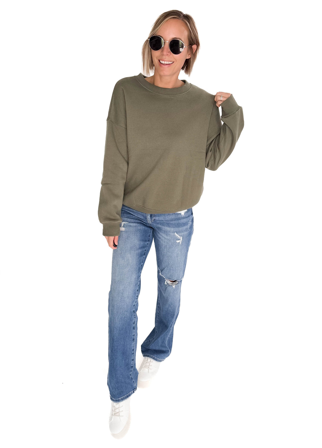T+G Essential Fleece Sweatshirt- LIGHT OLIVE-FINAL SALE