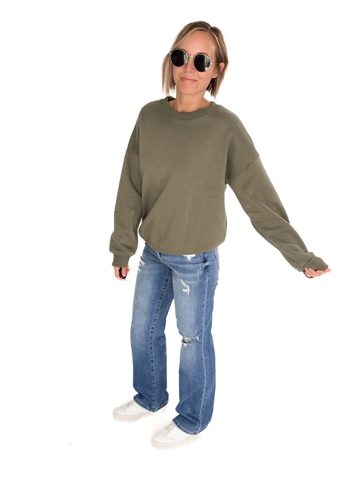 T+G Essential Fleece Sweatshirt- LIGHT OLIVE-FINAL SALE