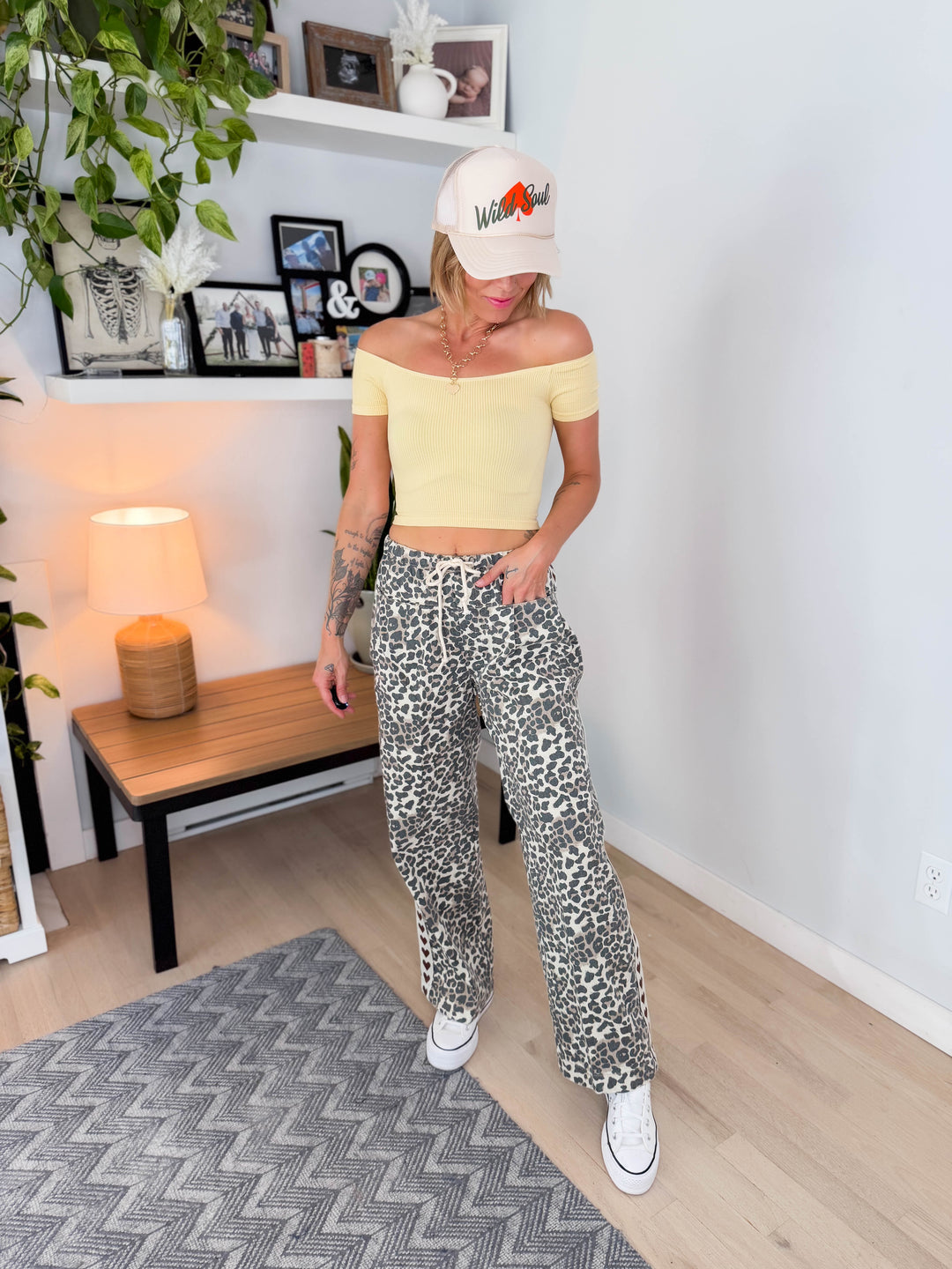 Coraline Heavy Cotton Drawstring Pant- LEOPARD/BROWN HEART