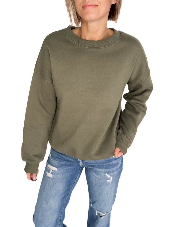 T+G Essential Fleece Sweatshirt- LIGHT OLIVE-FINAL SALE