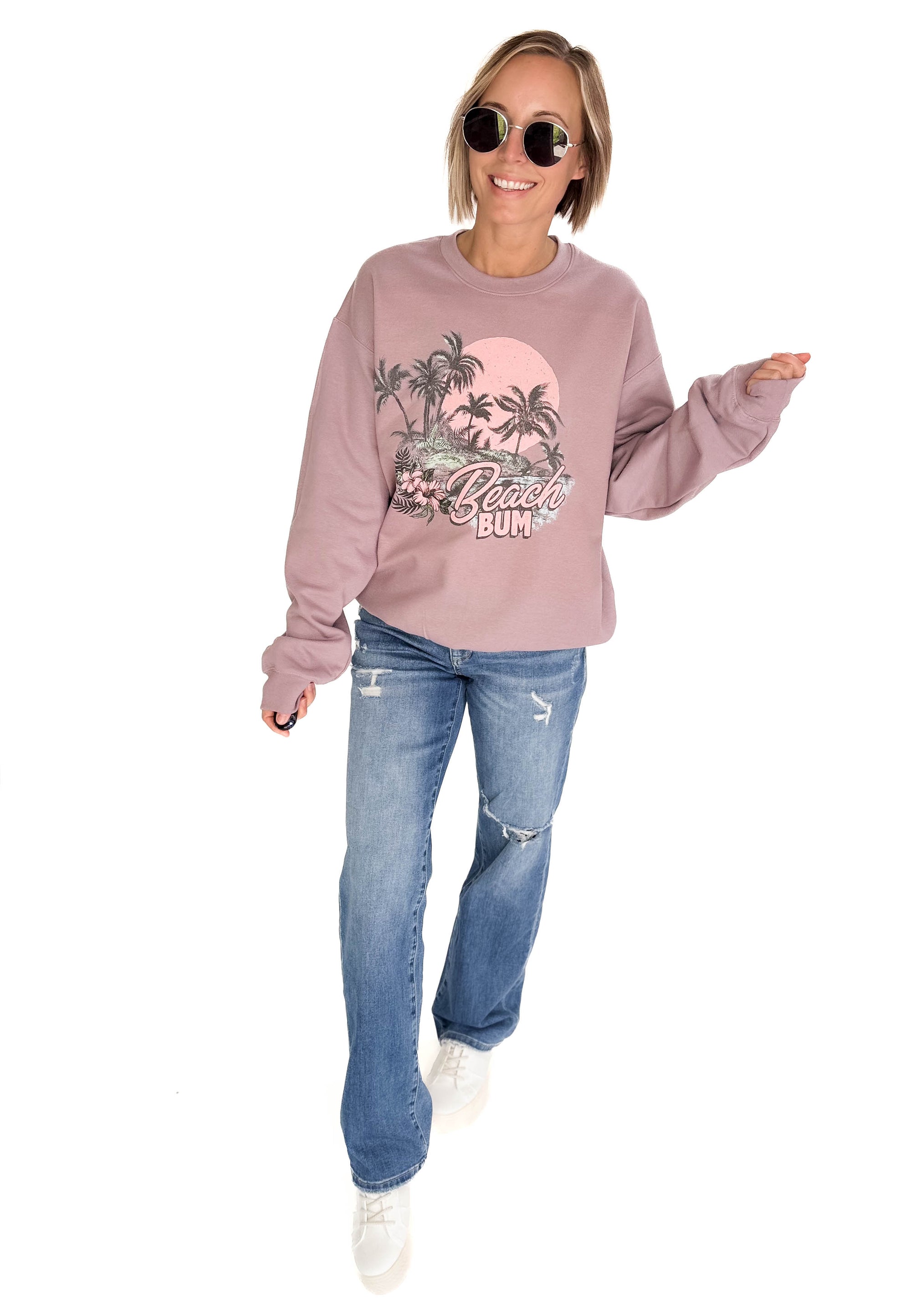 Beach Bum Graphic Crewneck- VINTAGE MAUVE